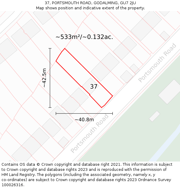37, PORTSMOUTH ROAD, GODALMING, GU7 2JU: Plot and title map