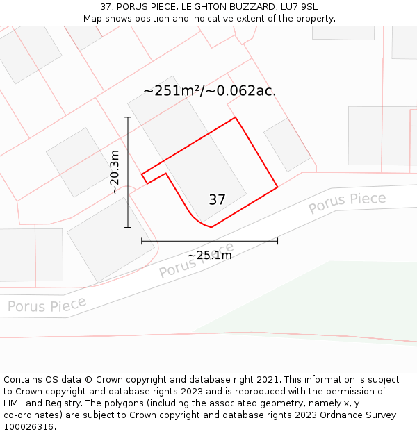 37, PORUS PIECE, LEIGHTON BUZZARD, LU7 9SL: Plot and title map