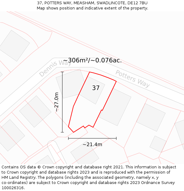 37, POTTERS WAY, MEASHAM, SWADLINCOTE, DE12 7BU: Plot and title map