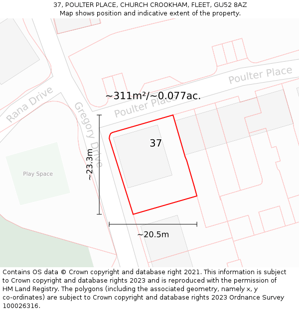 37, POULTER PLACE, CHURCH CROOKHAM, FLEET, GU52 8AZ: Plot and title map