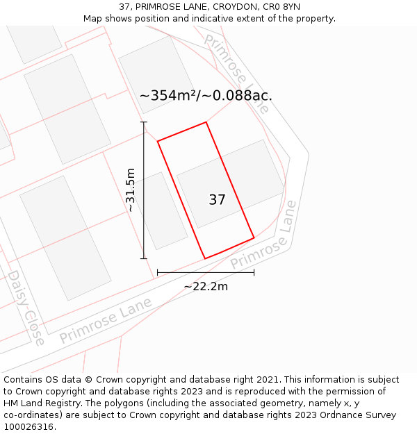 37, PRIMROSE LANE, CROYDON, CR0 8YN: Plot and title map