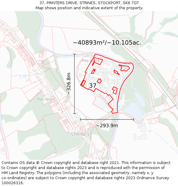 37, PRINTERS DRIVE, STRINES, STOCKPORT, SK6 7GT: Plot and title map