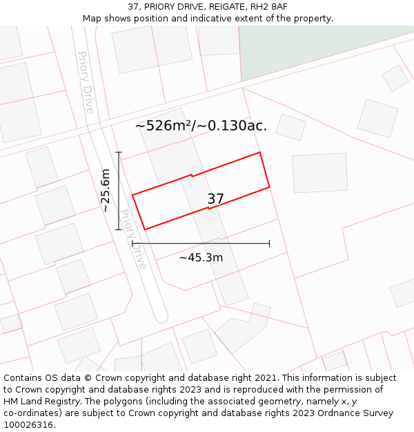 37, PRIORY DRIVE, REIGATE, RH2 8AF: Plot and title map
