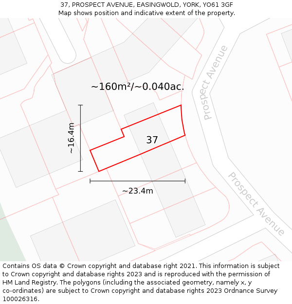 37, PROSPECT AVENUE, EASINGWOLD, YORK, YO61 3GF: Plot and title map