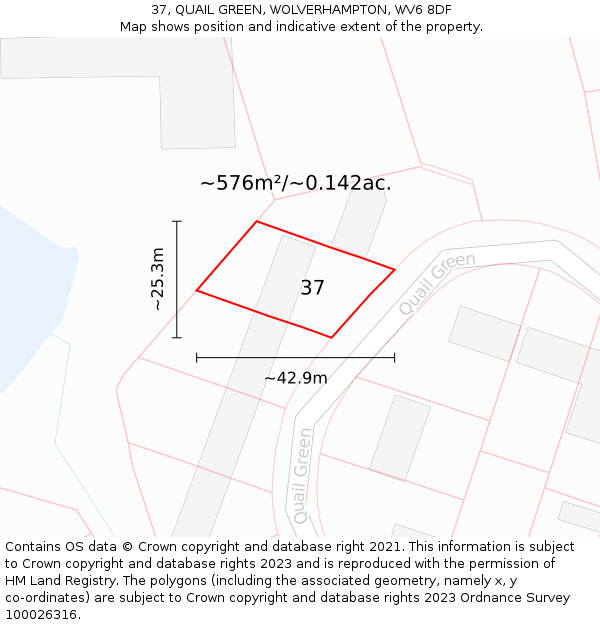 37, QUAIL GREEN, WOLVERHAMPTON, WV6 8DF: Plot and title map