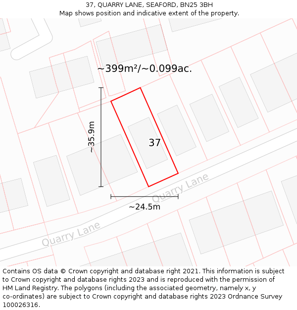 37, QUARRY LANE, SEAFORD, BN25 3BH: Plot and title map