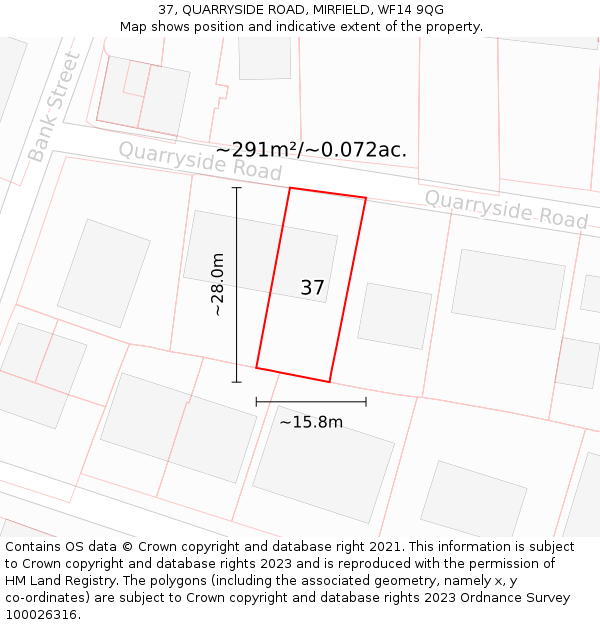 37, QUARRYSIDE ROAD, MIRFIELD, WF14 9QG: Plot and title map