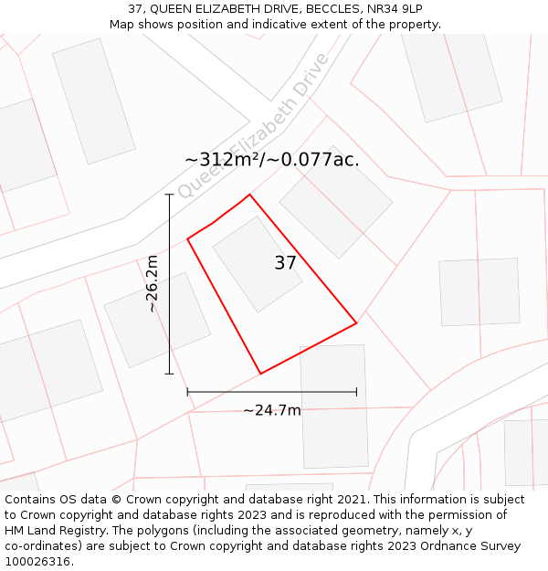 37, QUEEN ELIZABETH DRIVE, BECCLES, NR34 9LP: Plot and title map
