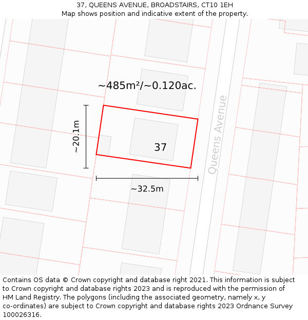 37, QUEENS AVENUE, BROADSTAIRS, CT10 1EH: Plot and title map