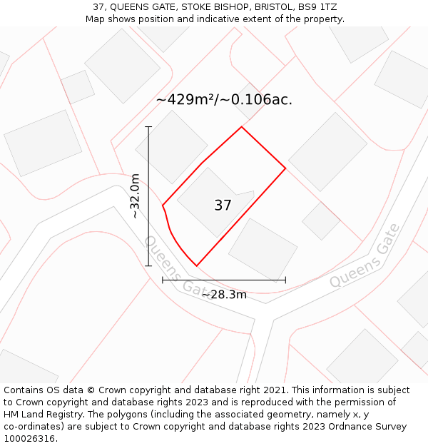 37, QUEENS GATE, STOKE BISHOP, BRISTOL, BS9 1TZ: Plot and title map
