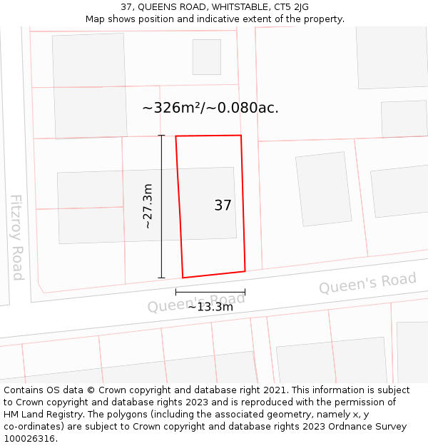 37, QUEENS ROAD, WHITSTABLE, CT5 2JG: Plot and title map