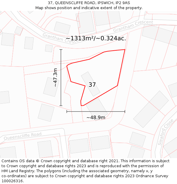37, QUEENSCLIFFE ROAD, IPSWICH, IP2 9AS: Plot and title map