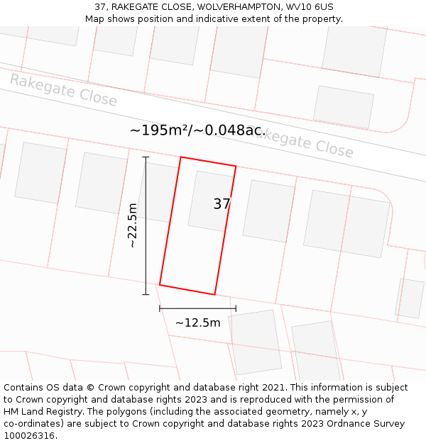 37, RAKEGATE CLOSE, WOLVERHAMPTON, WV10 6US: Plot and title map