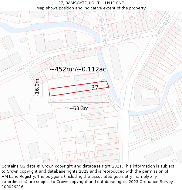 37, RAMSGATE, LOUTH, LN11 0NB: Plot and title map
