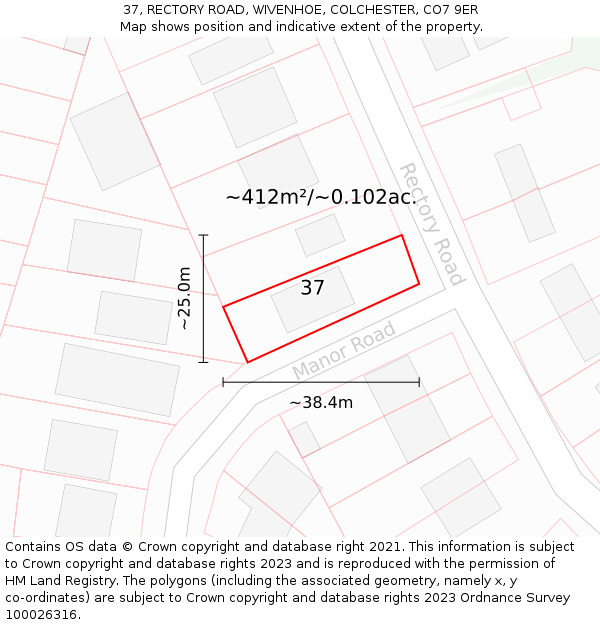 37, RECTORY ROAD, WIVENHOE, COLCHESTER, CO7 9ER: Plot and title map
