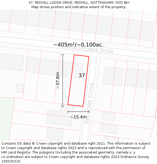 37, REDHILL LODGE DRIVE, REDHILL, NOTTINGHAM, NG5 8JH: Plot and title map