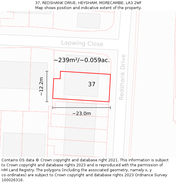 37, REDSHANK DRIVE, HEYSHAM, MORECAMBE, LA3 2WF: Plot and title map