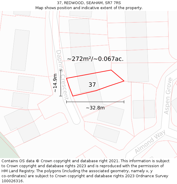 37, REDWOOD, SEAHAM, SR7 7RS: Plot and title map