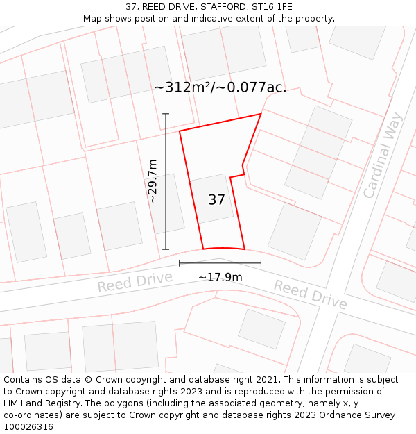 37, REED DRIVE, STAFFORD, ST16 1FE: Plot and title map