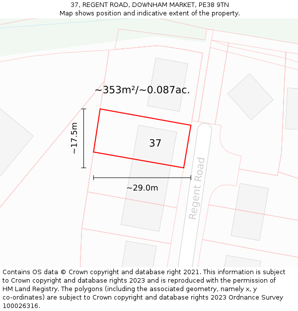 37, REGENT ROAD, DOWNHAM MARKET, PE38 9TN: Plot and title map