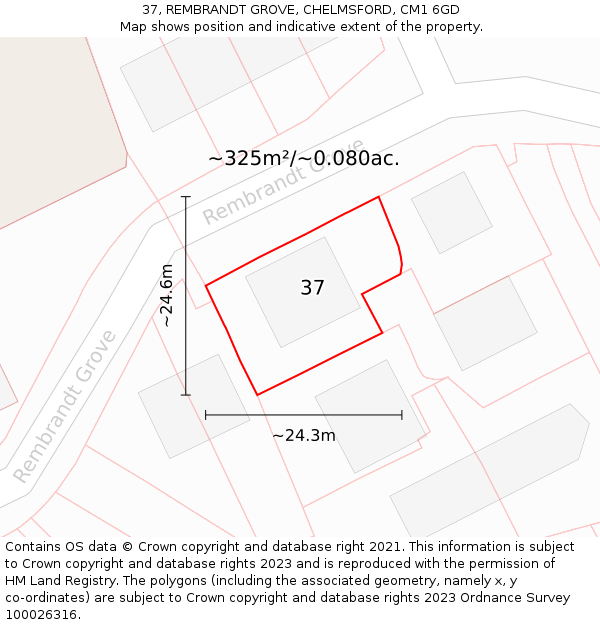 37, REMBRANDT GROVE, CHELMSFORD, CM1 6GD: Plot and title map