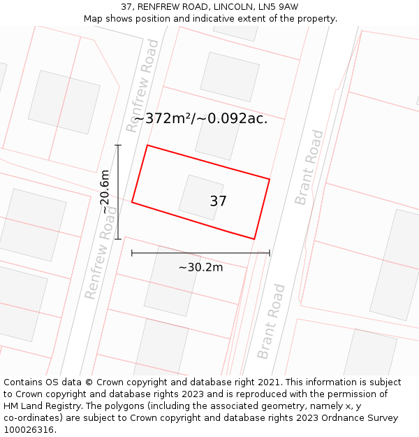37, RENFREW ROAD, LINCOLN, LN5 9AW: Plot and title map