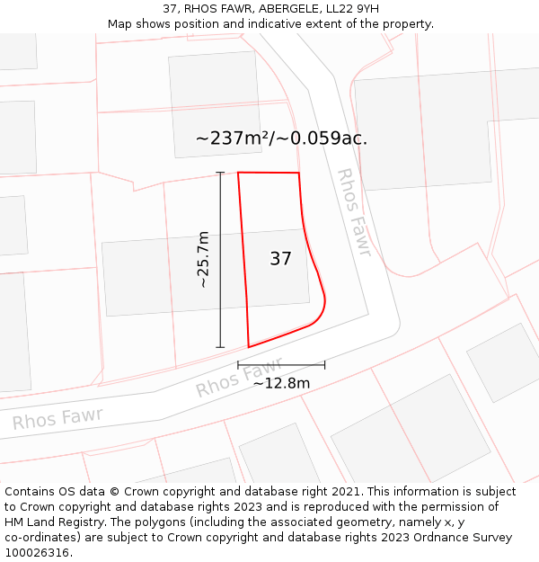 37, RHOS FAWR, ABERGELE, LL22 9YH: Plot and title map