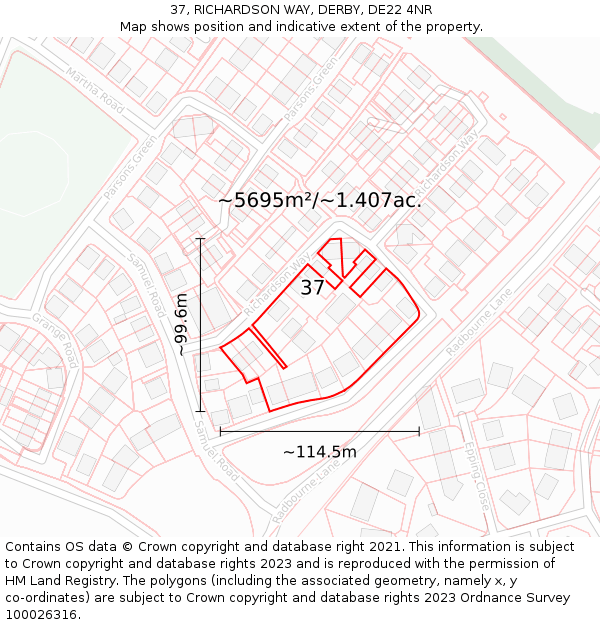 37, RICHARDSON WAY, DERBY, DE22 4NR: Plot and title map