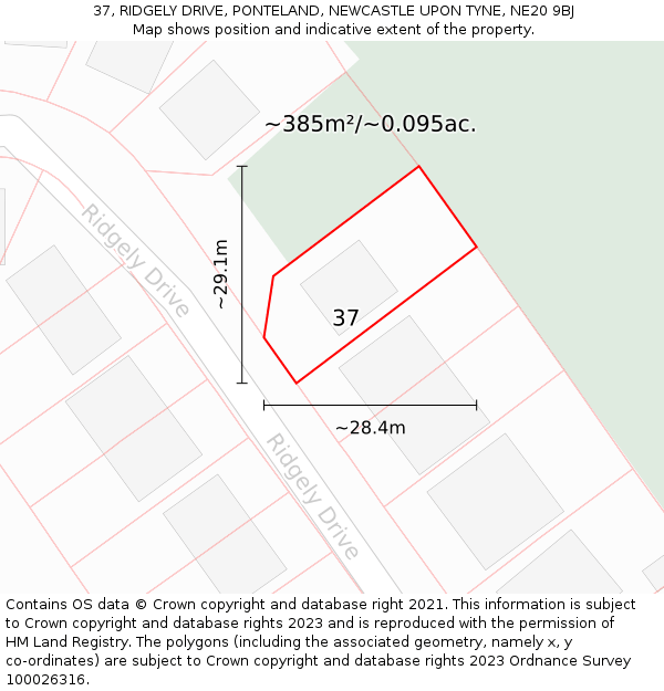 37, RIDGELY DRIVE, PONTELAND, NEWCASTLE UPON TYNE, NE20 9BJ: Plot and title map