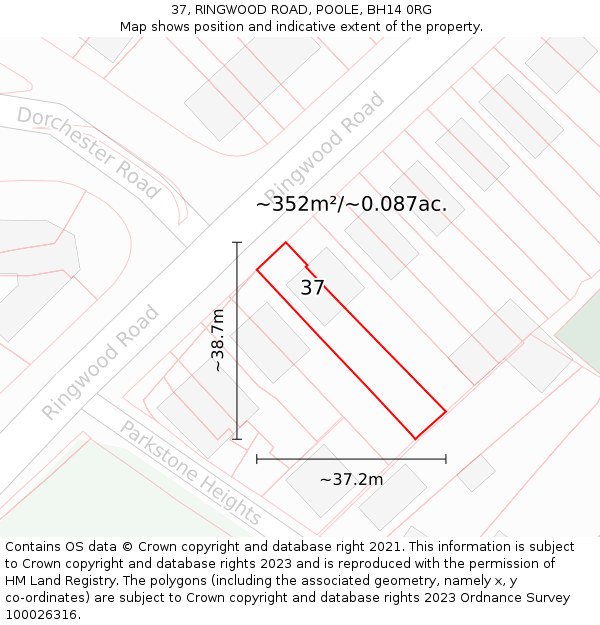 37, RINGWOOD ROAD, POOLE, BH14 0RG: Plot and title map