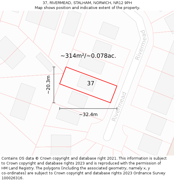 37, RIVERMEAD, STALHAM, NORWICH, NR12 9PH: Plot and title map