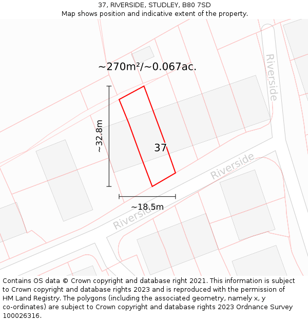 37, RIVERSIDE, STUDLEY, B80 7SD: Plot and title map
