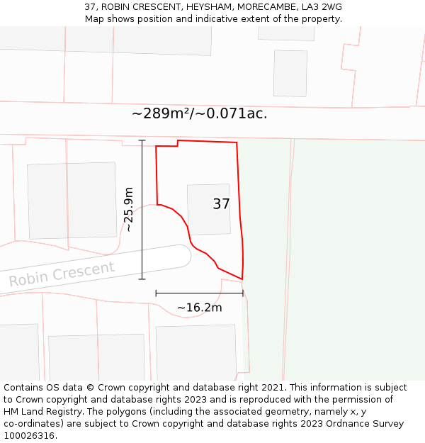 37, ROBIN CRESCENT, HEYSHAM, MORECAMBE, LA3 2WG: Plot and title map