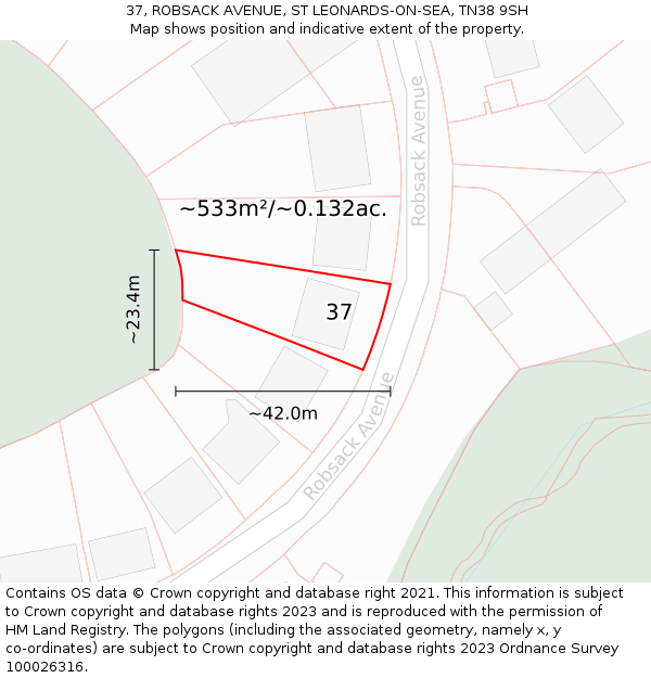 37, ROBSACK AVENUE, ST LEONARDS-ON-SEA, TN38 9SH: Plot and title map