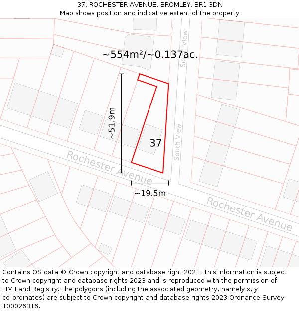 37, ROCHESTER AVENUE, BROMLEY, BR1 3DN: Plot and title map