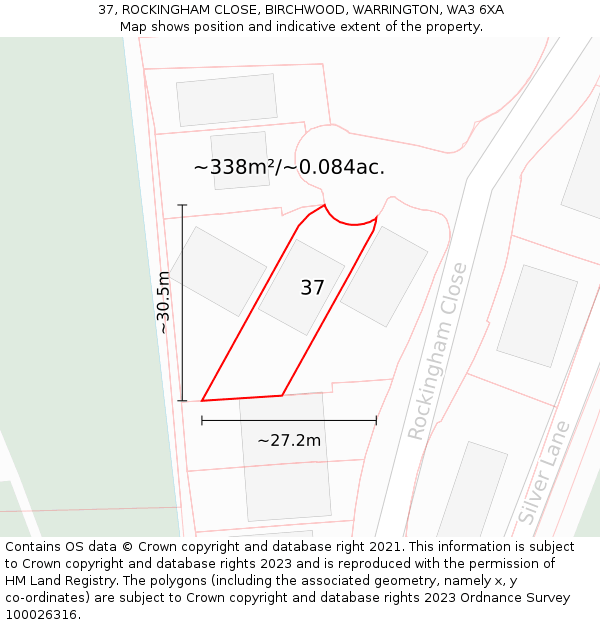 37, ROCKINGHAM CLOSE, BIRCHWOOD, WARRINGTON, WA3 6XA: Plot and title map