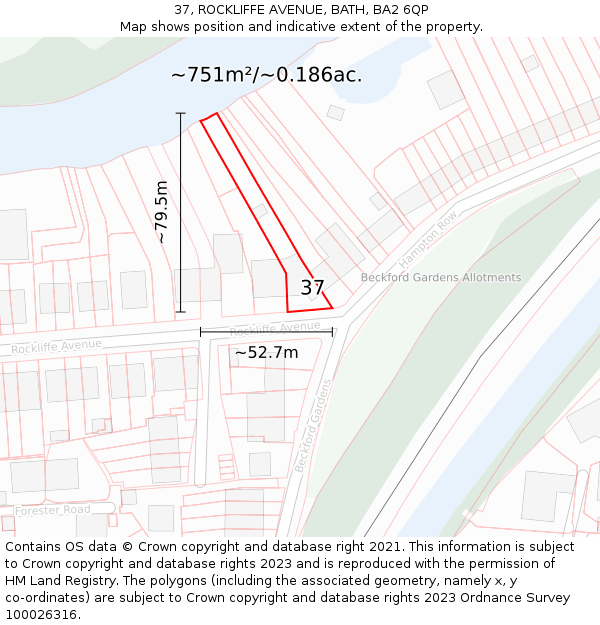 37, ROCKLIFFE AVENUE, BATH, BA2 6QP: Plot and title map