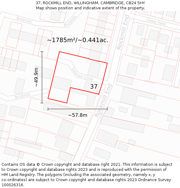 37, ROCKMILL END, WILLINGHAM, CAMBRIDGE, CB24 5HY: Plot and title map