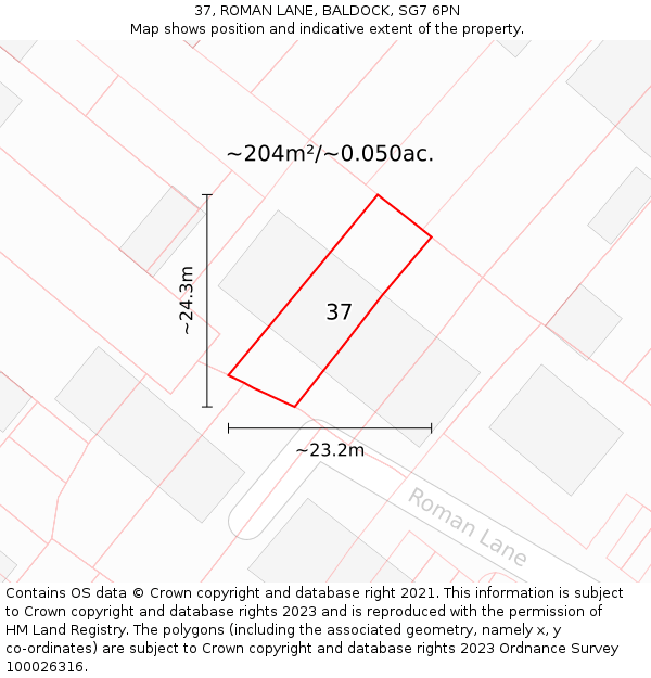 37, ROMAN LANE, BALDOCK, SG7 6PN: Plot and title map