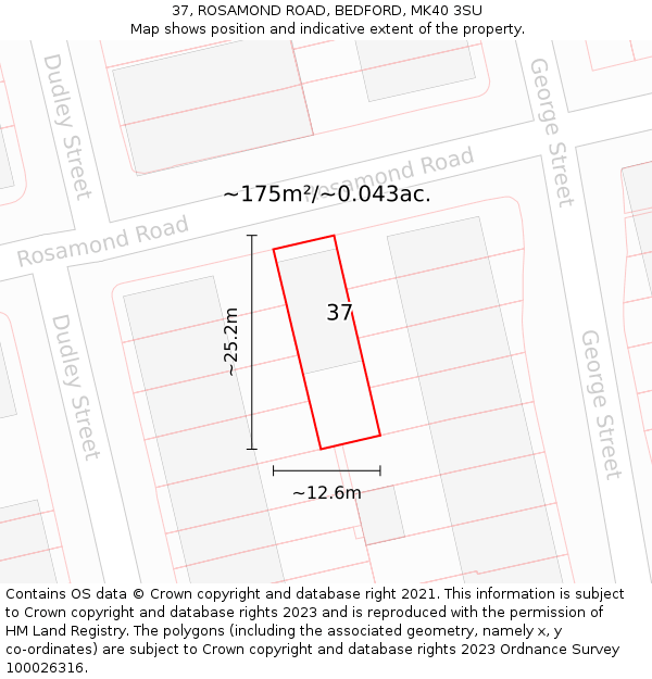 37, ROSAMOND ROAD, BEDFORD, MK40 3SU: Plot and title map