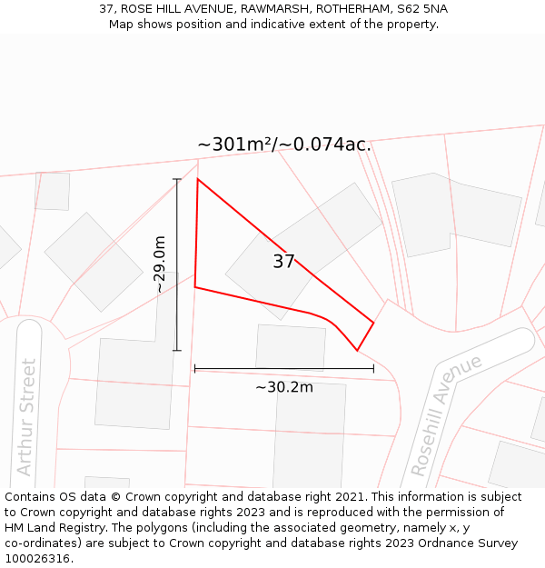 37, ROSE HILL AVENUE, RAWMARSH, ROTHERHAM, S62 5NA: Plot and title map