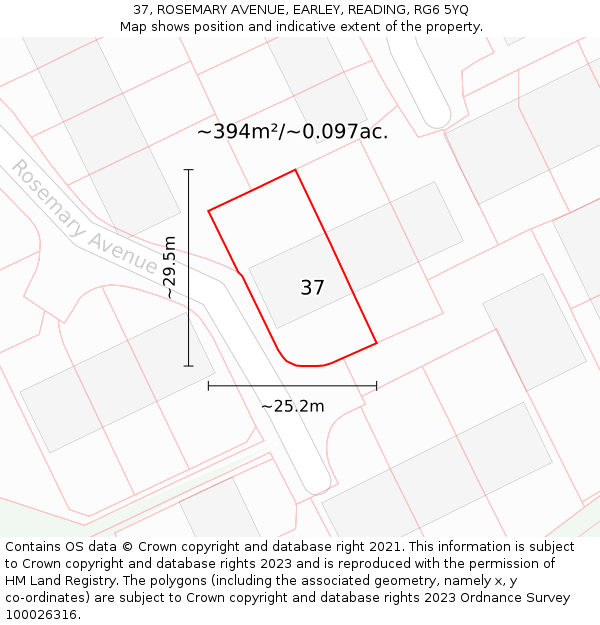 37, ROSEMARY AVENUE, EARLEY, READING, RG6 5YQ: Plot and title map