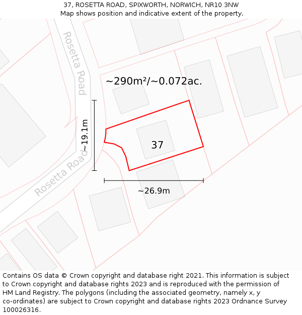 37, ROSETTA ROAD, SPIXWORTH, NORWICH, NR10 3NW: Plot and title map