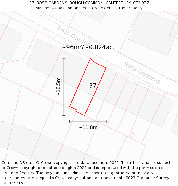 37, ROSS GARDENS, ROUGH COMMON, CANTERBURY, CT2 9BZ: Plot and title map