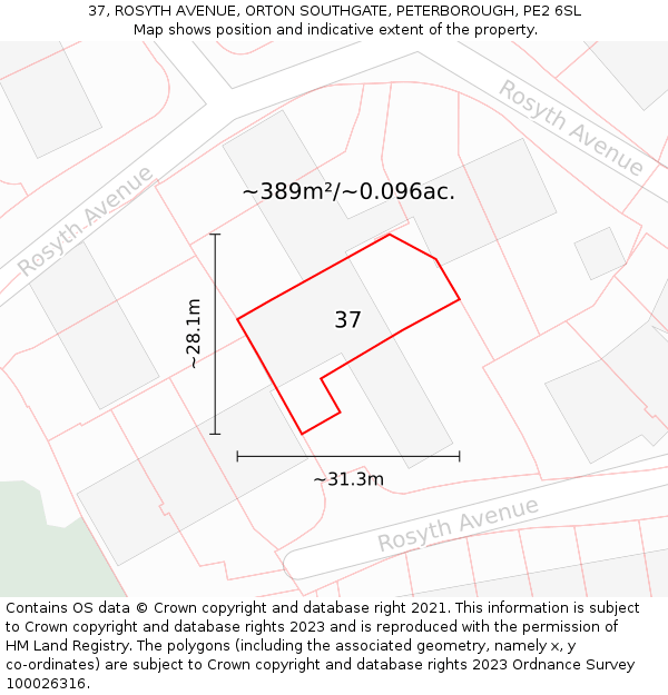 37, ROSYTH AVENUE, ORTON SOUTHGATE, PETERBOROUGH, PE2 6SL: Plot and title map