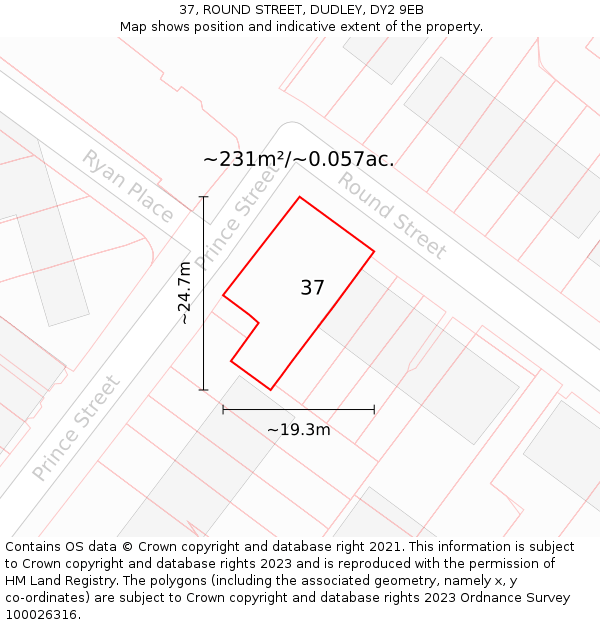 37, ROUND STREET, DUDLEY, DY2 9EB: Plot and title map
