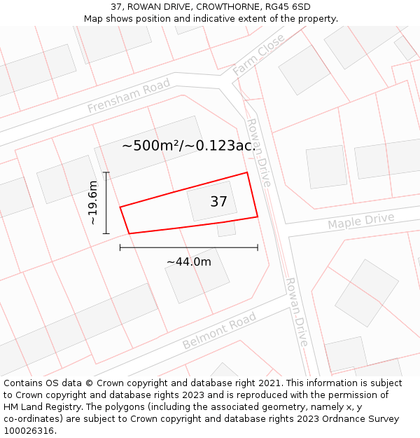 37, ROWAN DRIVE, CROWTHORNE, RG45 6SD: Plot and title map