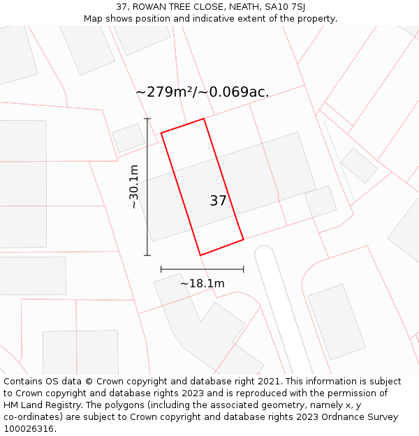 37, ROWAN TREE CLOSE, NEATH, SA10 7SJ: Plot and title map