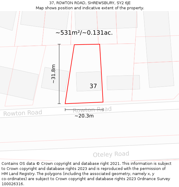 37, ROWTON ROAD, SHREWSBURY, SY2 6JE: Plot and title map