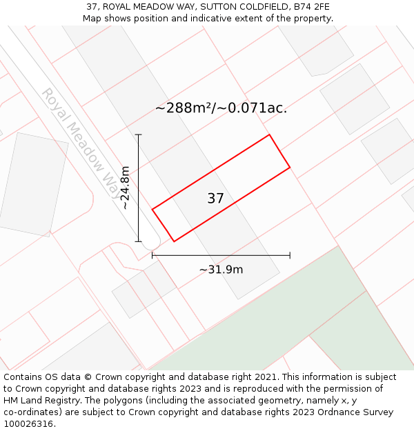 37, ROYAL MEADOW WAY, SUTTON COLDFIELD, B74 2FE: Plot and title map